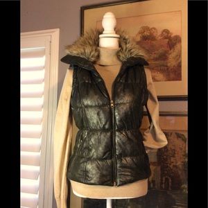 Mur Mur Puffy Vest w/faux Fir Collar, Hood Sz. S